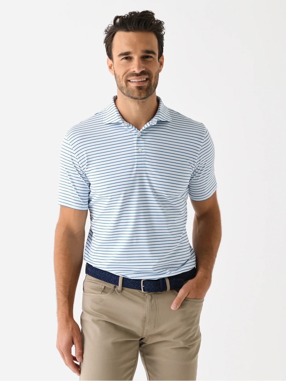 Striped Light Blue Polo Shirt - Short Sleeve